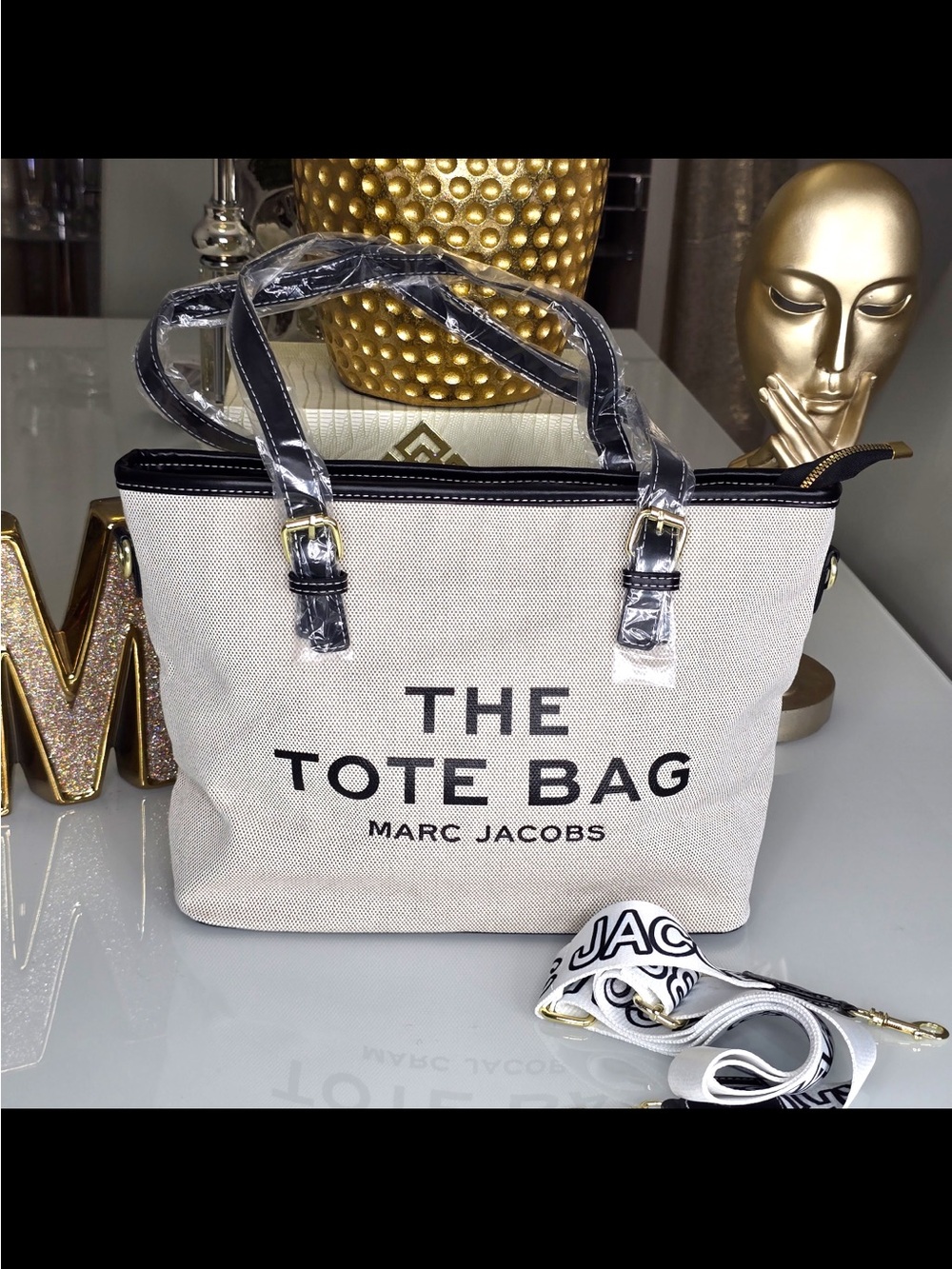 Tote Bag in Natural with Black Trim